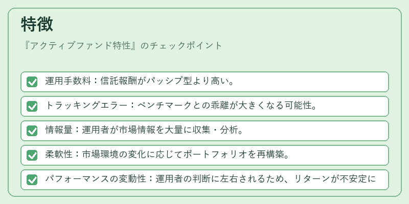特徴（アクティブファンド特性）の図解