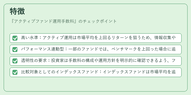 特徴（アクティブファンド運用手数料）の図解