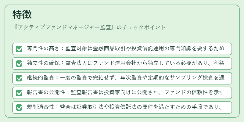 特徴(アクティブファンドマネージャー監査)の図解