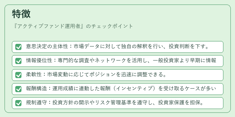 特徴（アクティブファンド運用者）の図解