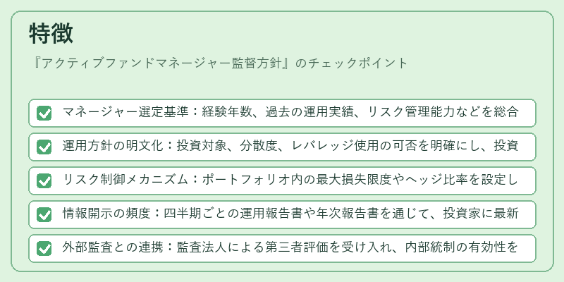 特徴(アクティブファンドマネージャー監督方針)の図解