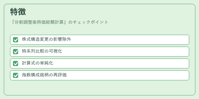 特徴（分割調整後時価総額計算）の図解