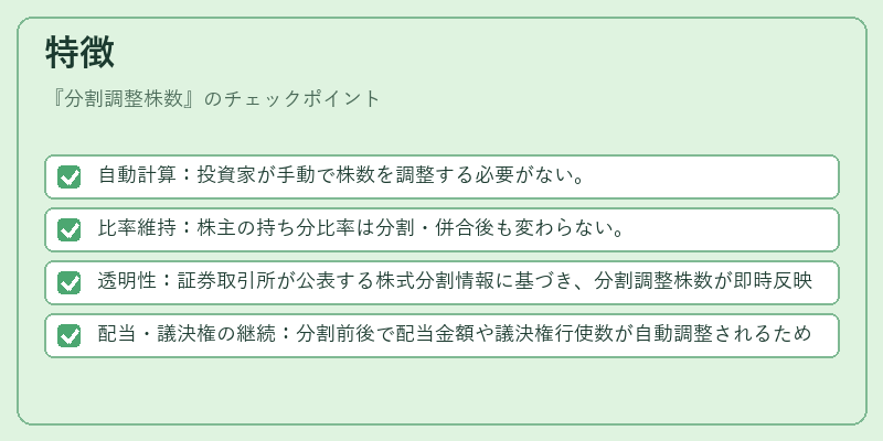 特徴（分割調整株数）の図解