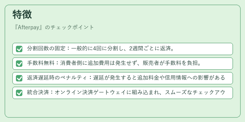 特徴（Afterpay）の図解