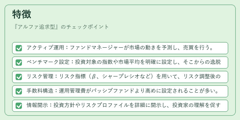 特徴（アルファ追求型）の図解