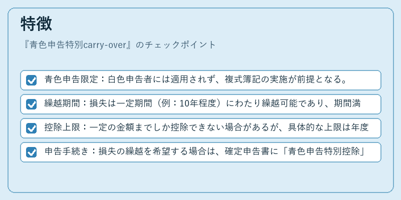 特徴（青色申告特別carry-over）の図解