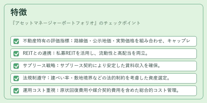 特徴（アセットマネージャーポートフォリオ）の図解