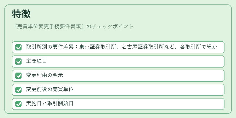 特徴（売買単位変更手続要件書類）の図解