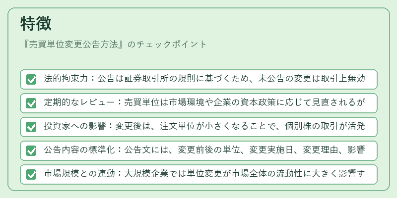 特徴（売買単位変更公告方法）の図解