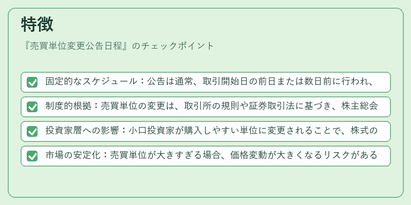 特徴（売買単位変更公告日程）の図解