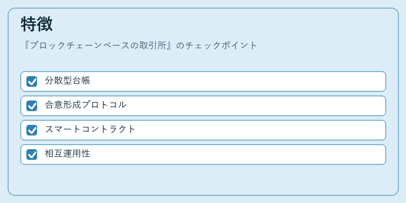 特徴（ブロックチェーンベースの取引所）の図解
