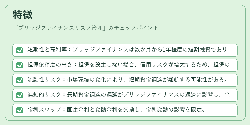 特徴（ブリッジファイナンスリスク管理）の図解