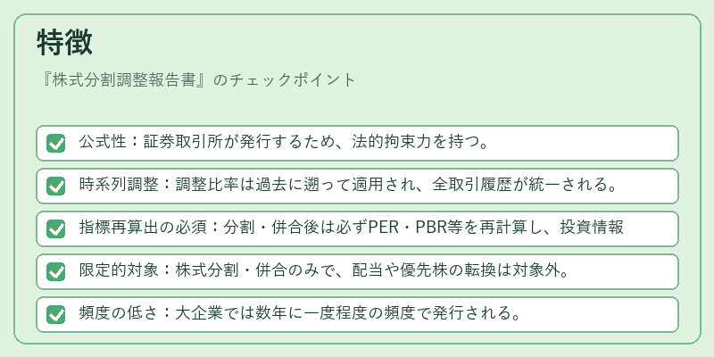特徴（株式分割調整報告書）の図解