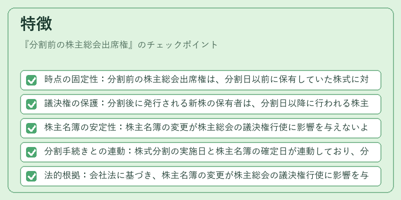 特徴（分割前の株主総会出席権）の図解