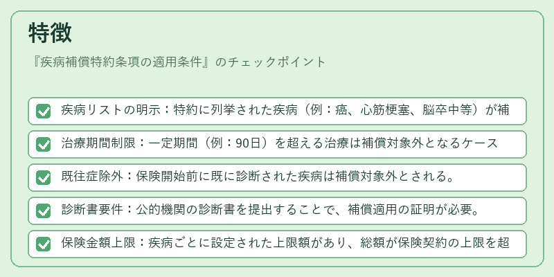 特徴（疾病補償特約条項の適用条件）の図解