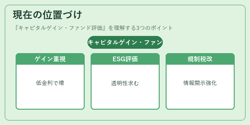 現在の位置づけ（キャピタルゲイン・ファンド評価）の図解