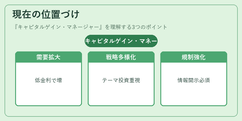 現在の位置づけ（キャピタルゲイン・マネージャー）の図解