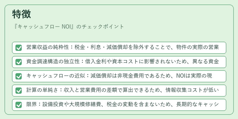 特徴（キャッシュフロー NOI）の図解
