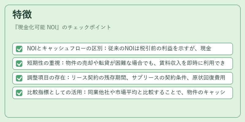 特徴（現金化可能 NOI）の図解