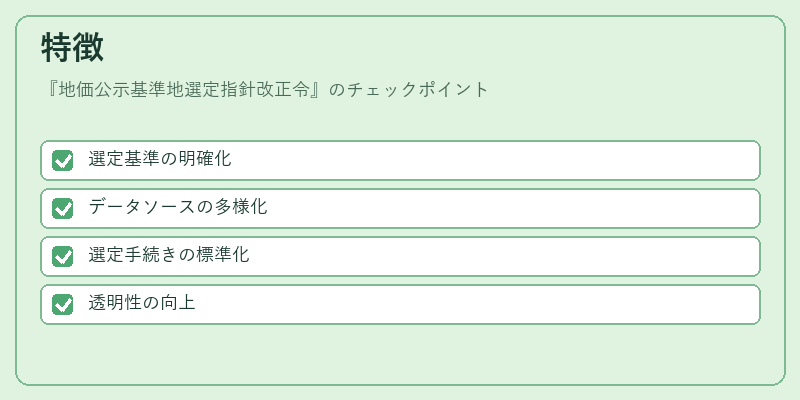 特徴（地価公示基準地選定指針改正令）の図解