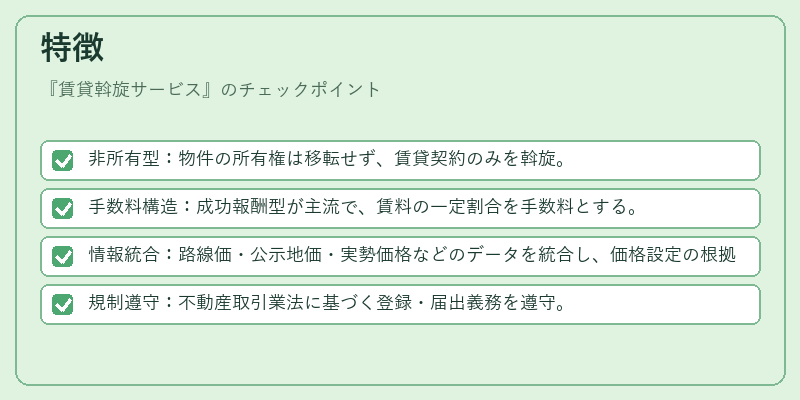 特徴（賃貸斡旋サービス）の図解