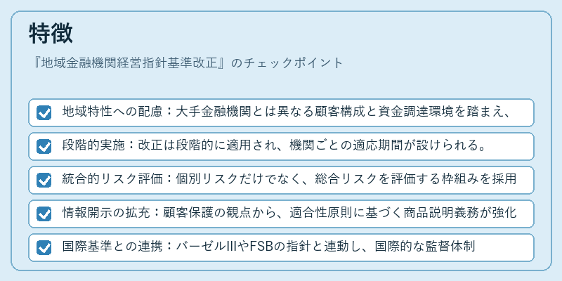 特徴（地域金融機関経営指針基準改正）の図解