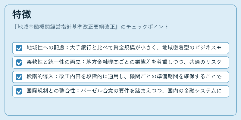 特徴（地域金融機関経営指針基準改正要綱改正）の図解