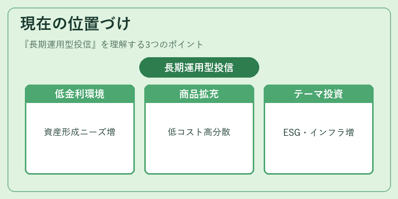 現在の位置づけ（長期運用型投信）の図解