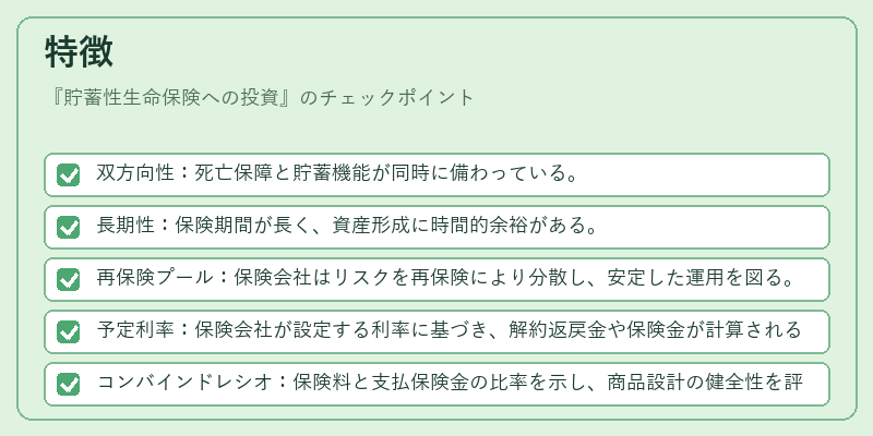 特徴（貯蓄性生命保険への投資）の図解