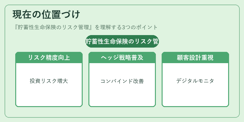 現在の位置づけ（貯蓄性生命保険のリスク管理）の図解