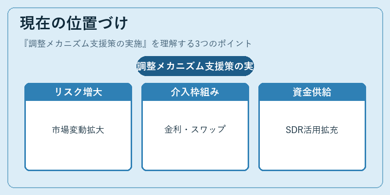 現在の位置づけ（調整メカニズム支援策の実施）の図解