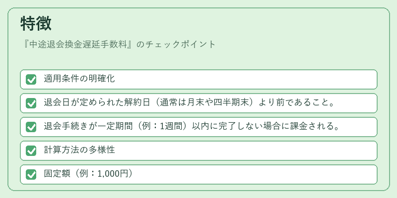 特徴（中途退会換金遅延手数料）の図解