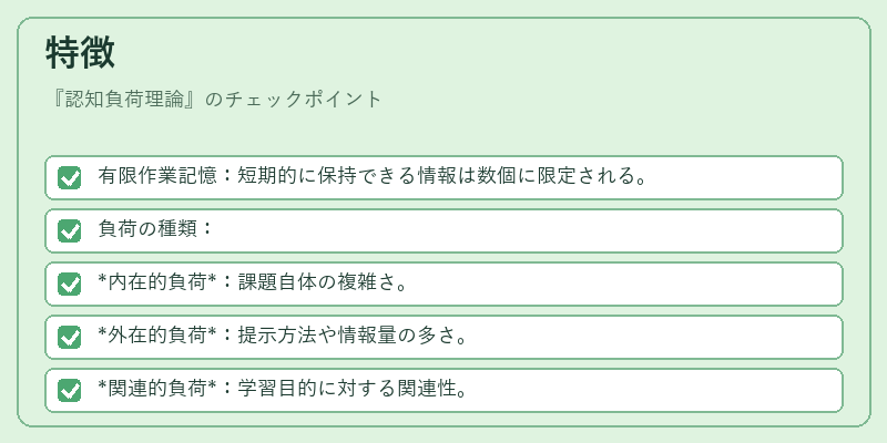 特徴（認知負荷理論）の図解