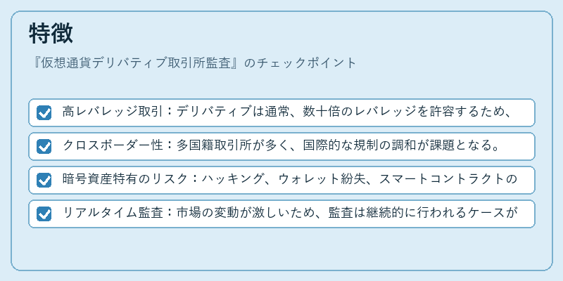 特徴（仮想通貨デリバティブ取引所監査）の図解