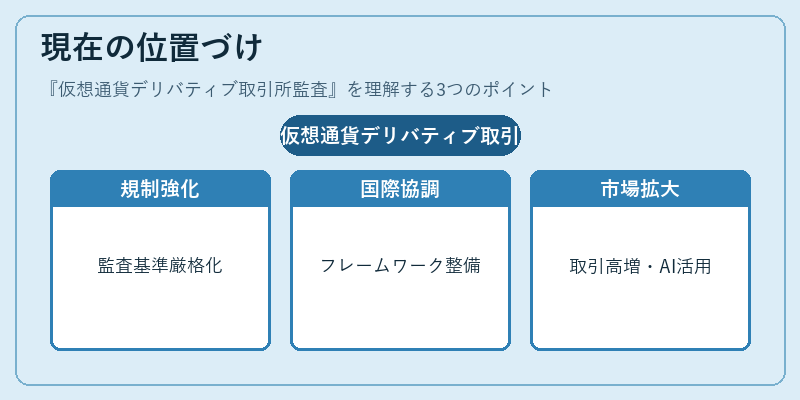 現在の位置づけ（仮想通貨デリバティブ取引所監査）の図解