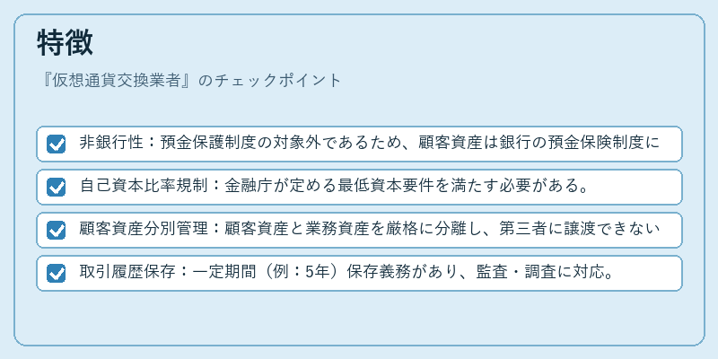 特徴（仮想通貨交換業者）の図解