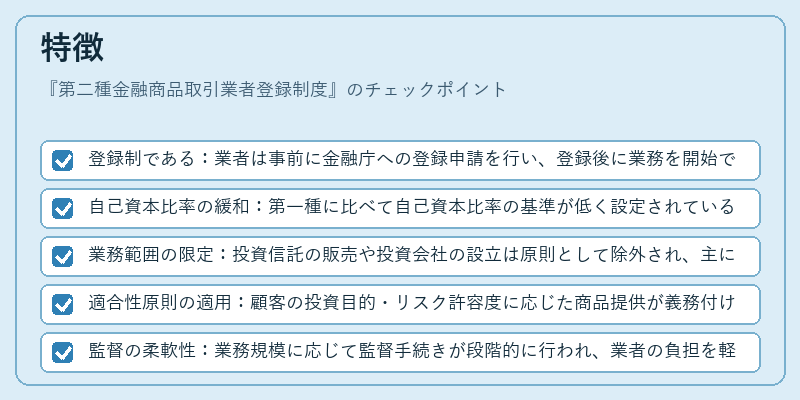 特徴（第二種金融商品取引業者登録制度）の図解