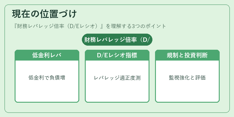 現在の位置づけ（財務レバレッジ倍率（D/Eレシオ））の図解