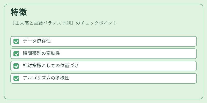 特徴（出来高と需給バランス予測）の図解