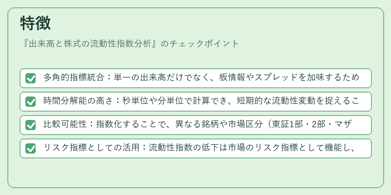 特徴（出来高と株式の流動性指数分析）の図解