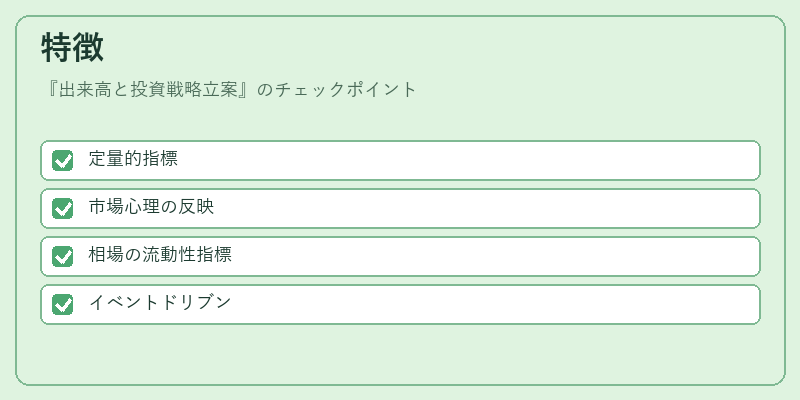 特徴（出来高と投資戦略立案）の図解