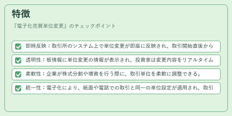 特徴（電子化売買単位変更）の図解