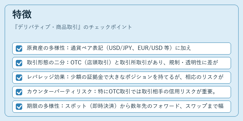 特徴（デリバティブ・商品取引）の図解