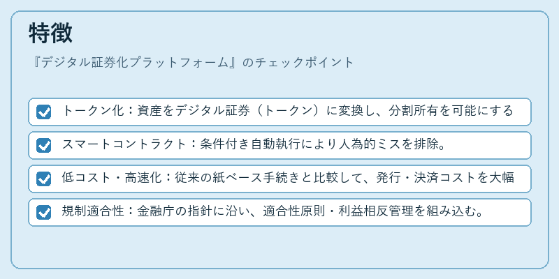 特徴（デジタル証券化プラットフォーム）の図解