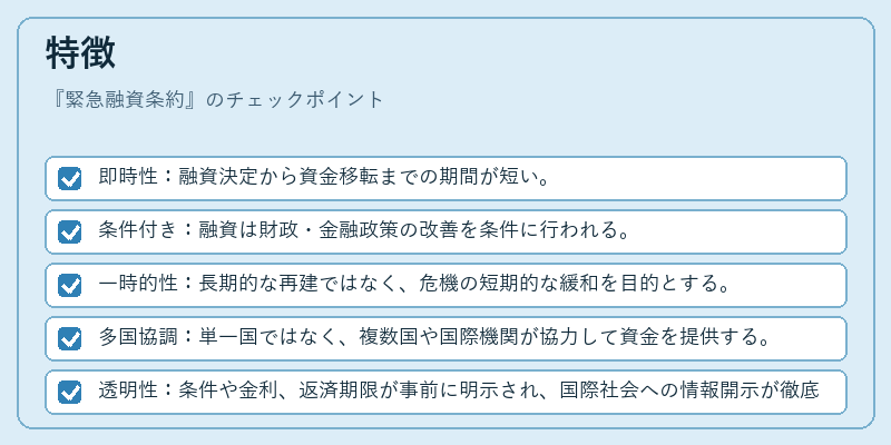 特徴（緊急融資条約）の図解