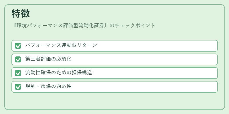 特徴（環境パフォーマンス評価型流動化証券）の図解