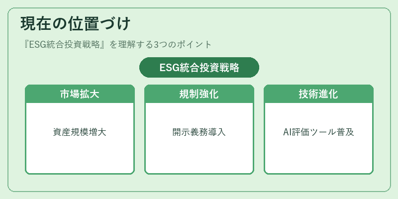 現在の位置づけ（ESG統合投資戦略）の図解