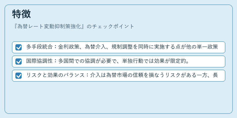 特徴(為替レート変動抑制策強化)の図解