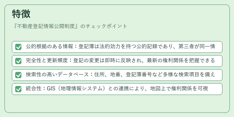 特徴（不動産登記情報公開制度）の図解
