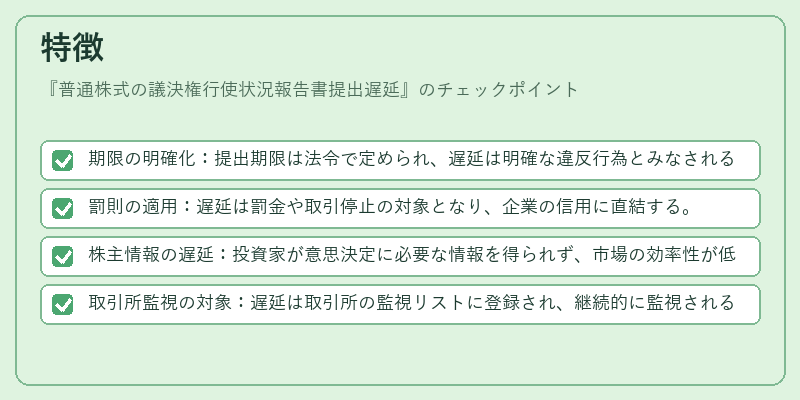 特徴（普通株式の議決権行使状況報告書提出遅延）の図解